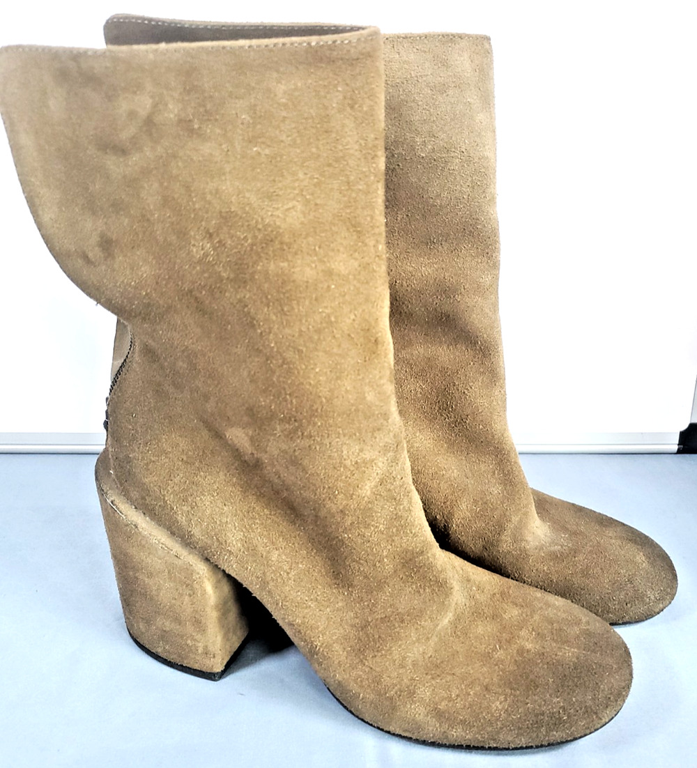 Marsell Womens US 9 EU 40 Suede Boots Mid Calf Back Zip Chunky Block Heel Italy